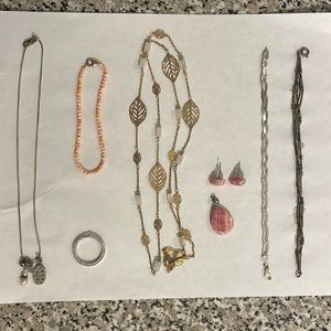 Gem jewelry lot necklaces, earrings, silver, turquoise, diamond, quartz
